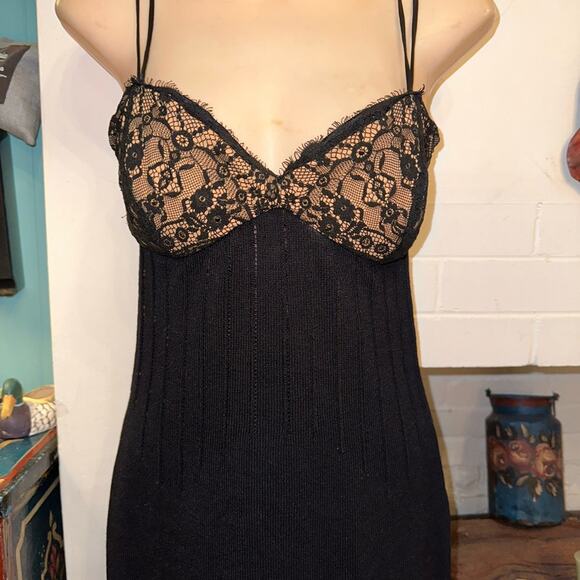 ST. JOHN EVENING BY MARIE GRAY BLACK SLIPDRESS KNIT DRESS W/ LACE BODICE 2 - Picture 7 of 11